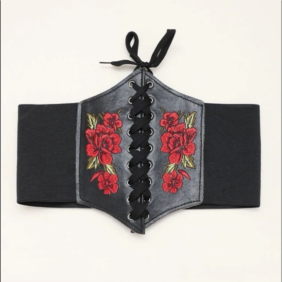 Floral Embroidery Lace-up Corset Belt - Picture 4 of 4